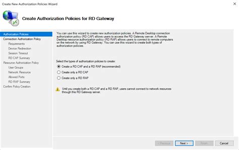 remote desktop gateway authentication policy